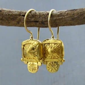 Ancient style dangle 24k gold earrings