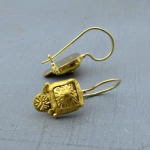 Ancient style dangle 24k gold earrings