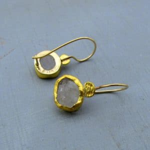 Dangle raw white Topaz pure gold earrings