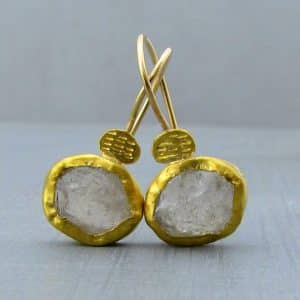 Dangle raw white Topaz pure gold earrings