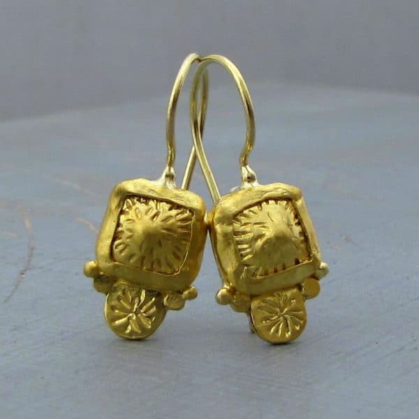 Ancient style dangle 24k gold earrings