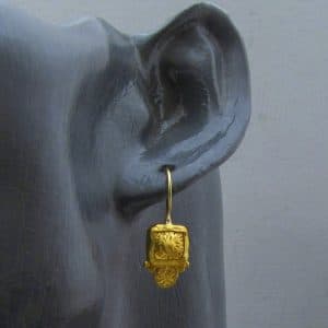 Ancient style dangle 24k gold earrings