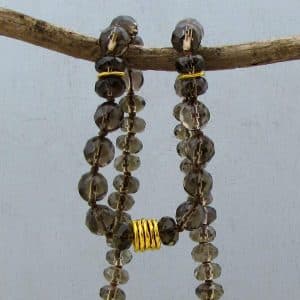 Smoky Topaz beads necklace with 24k gold pendant