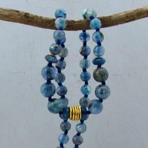 Blue Kyanite beads necklace with 24k gold pendant