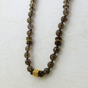 Smoky Topaz beads necklace with 24k gold pendant