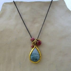 Ocean Jasper Thalite 24k gold pendant necklace