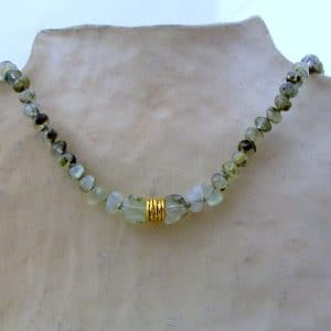 Prehnite beads necklace with 24k gold pendant