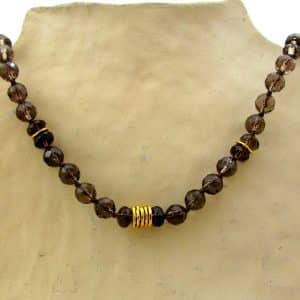 Smoky Topaz beads necklace with 24k gold pendant