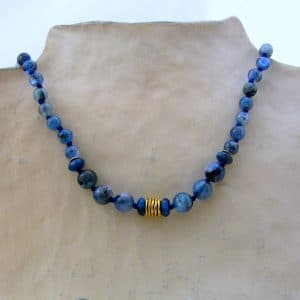 Blue Kyanite beads necklace with 24k gold pendant