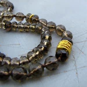 Smoky Topaz beads necklace with 24k gold pendant