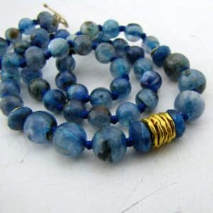 Blue Kyanite beads necklace with 24k gold pendant