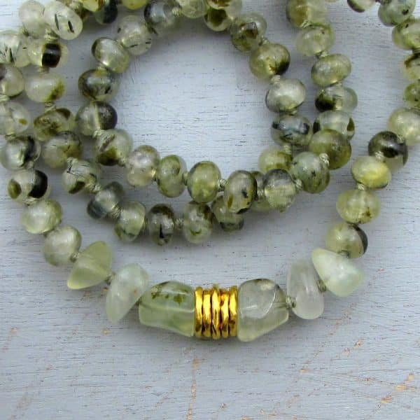 Prehnite beads necklace with 24k gold pendant