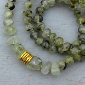 Prehnite beads necklace with 24k gold pendant