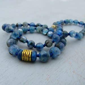 Blue Kyanite beads necklace with 24k gold pendant