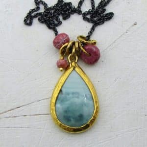 Ocean Jasper Thalite 24k gold pendant necklace