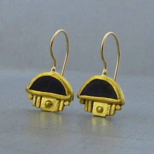 Unique Matte Onyx & 24k Gold Earrings - Handmade Artisan Jewelry