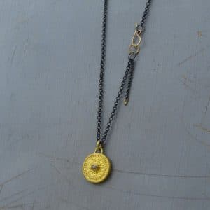 Rough gray Diamond 24k gold pendant