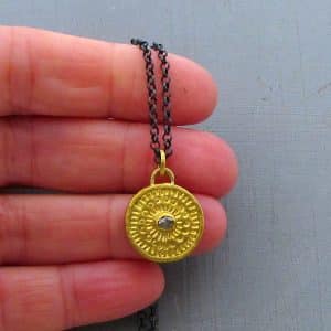 Rough gray Diamond 24k gold pendant