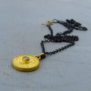 Rough gray Diamond 24k gold pendant