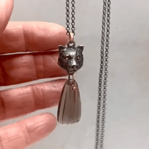 Solid 22k gold necklace with silver Lion head