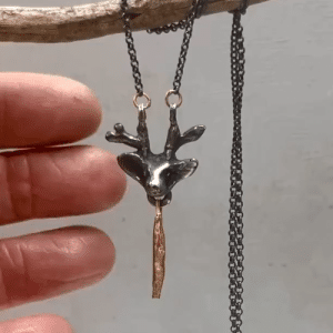 Solid 22k gold necklace with silver Deer head