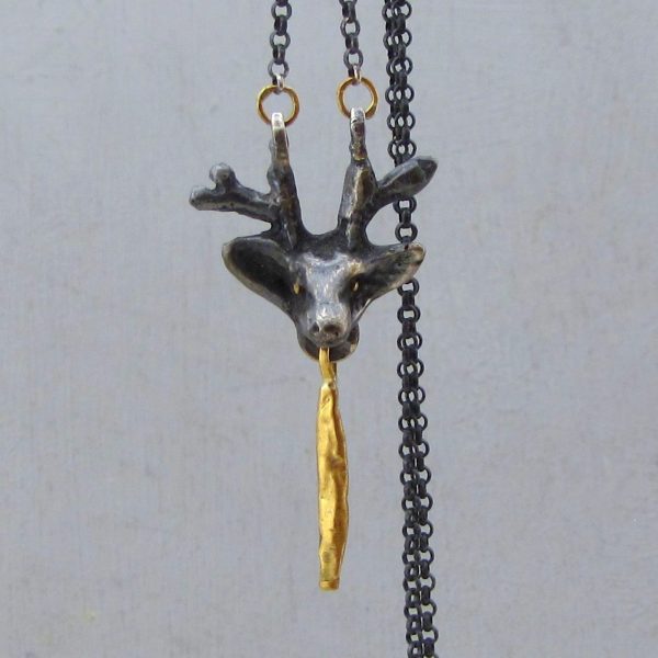 Solid 22k gold necklace with silver Deer head