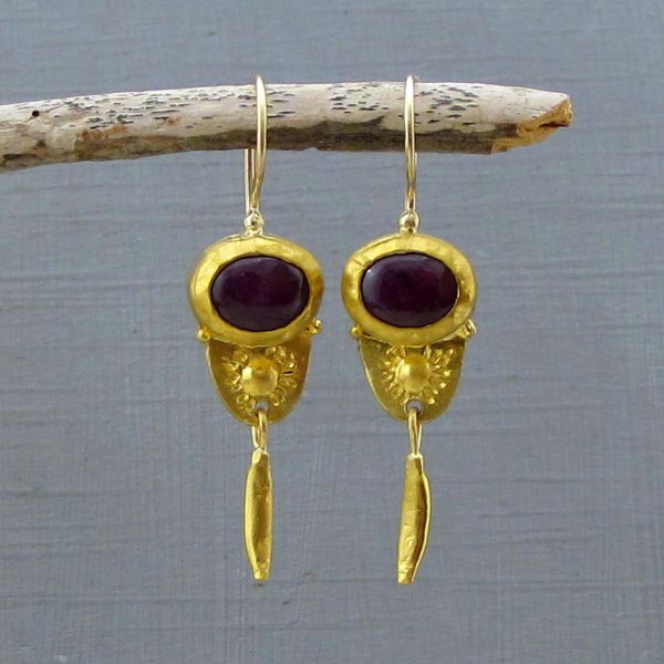 Handmade 24 karat gold ruby earrings