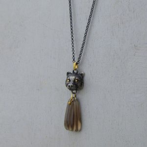 Solid 22k gold necklace with silver Lion head