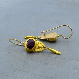 Handmade 24 karat gold ruby earrings