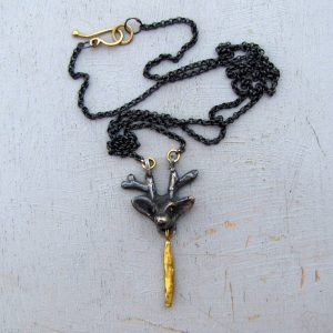 Solid 22k gold necklace with silver Deer head