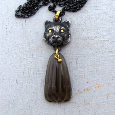 Solid 22k gold necklace with silver Lion head