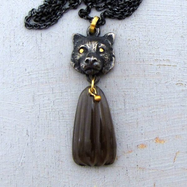Solid 22k gold necklace with silver Lion head