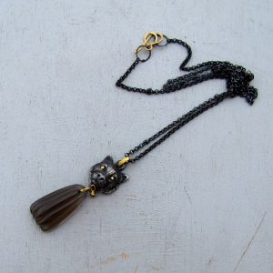 Solid 22k gold necklace with silver Lion head