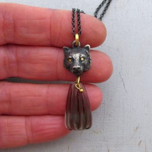 Solid 22k gold necklace with silver Lion head