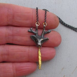 Solid 22k gold necklace with silver Deer head