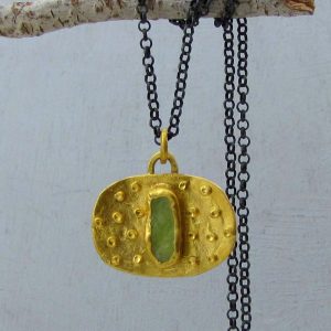 24 Karat gold rough Lemon Jade pendant necklace