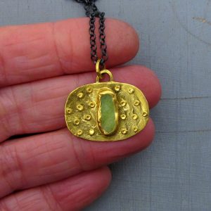24 Karat gold rough Lemon Jade pendant necklace