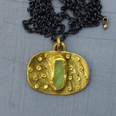 24 Karat gold rough Lemon Jade pendant necklace