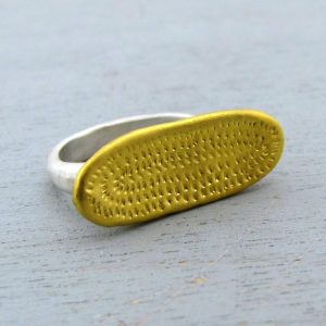 Oval signet 24k gold and silver ring