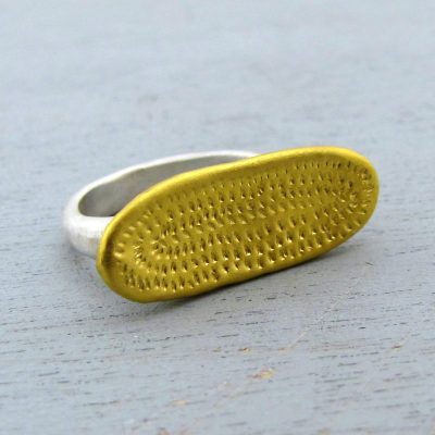 Oval signet 24k gold and silver ring