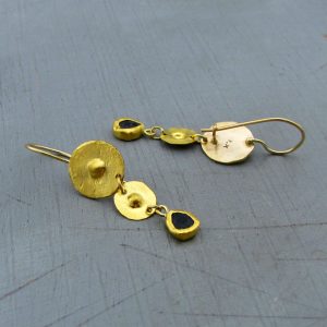 Long Onyx dangle 24k gold earrings