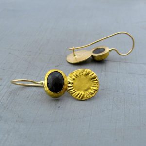 Black Diopside cat's eye 24k gold earrings