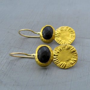 Black Diopside cat's eye 24k gold earrings