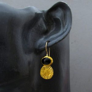 Black Diopside cat's eye 24k gold earrings