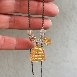 24k gold and clear Quartz beads pendant necklace