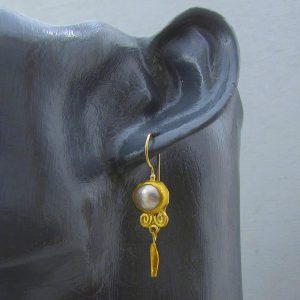 Dangle Pearls 24k gold earrings