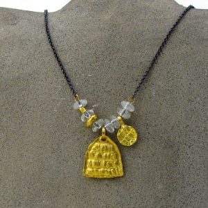 24k gold and clear Quartz beads pendant necklace