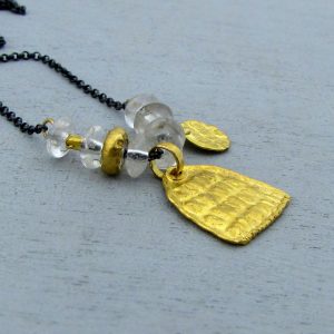 24k gold and clear Quartz beads pendant necklace