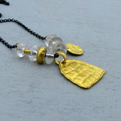 24k gold and clear Quartz beads pendant necklace