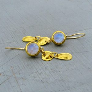 24k gold dangle moonstone earrings